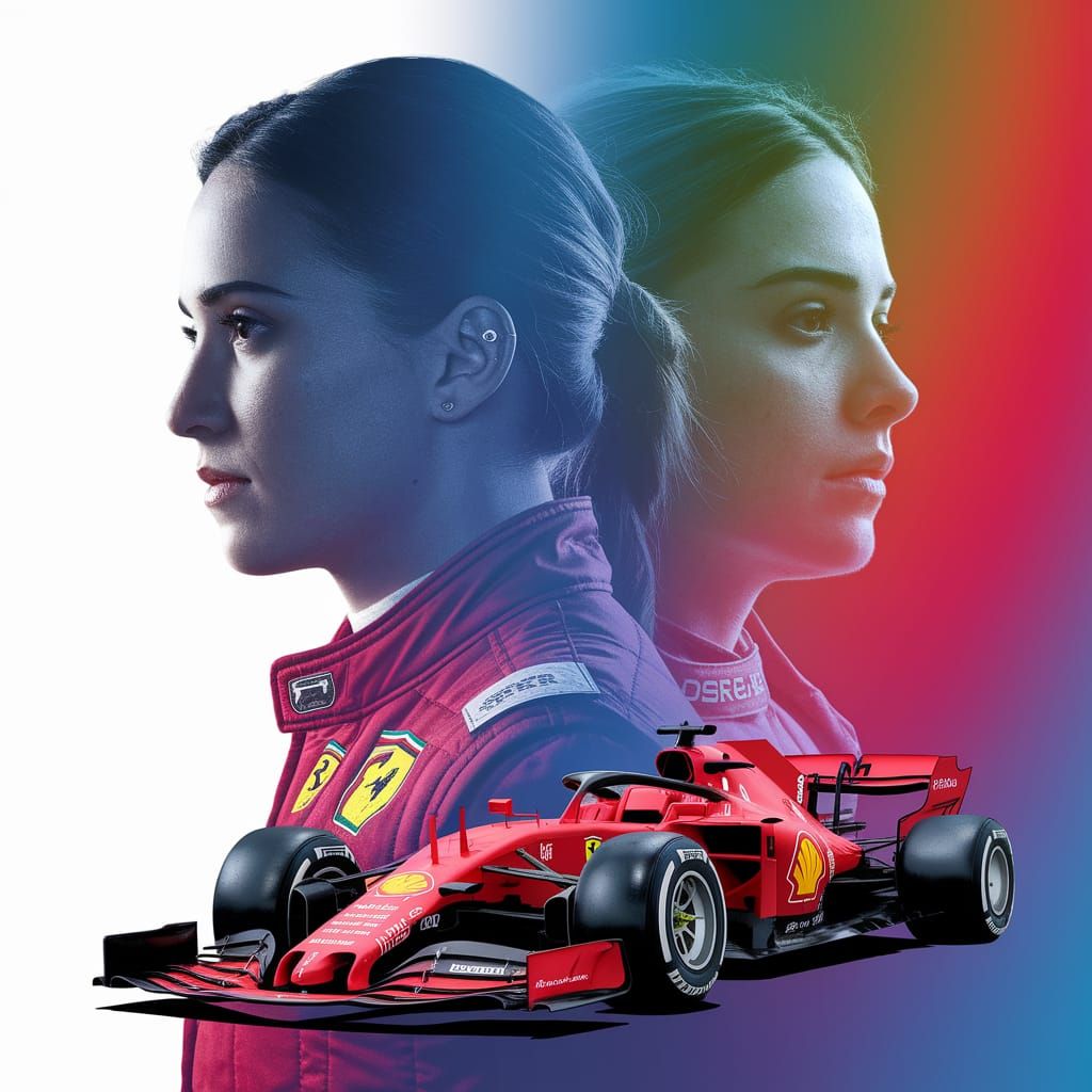 Double Exposure Movie Poster: Female F1 Driver & Ferrari