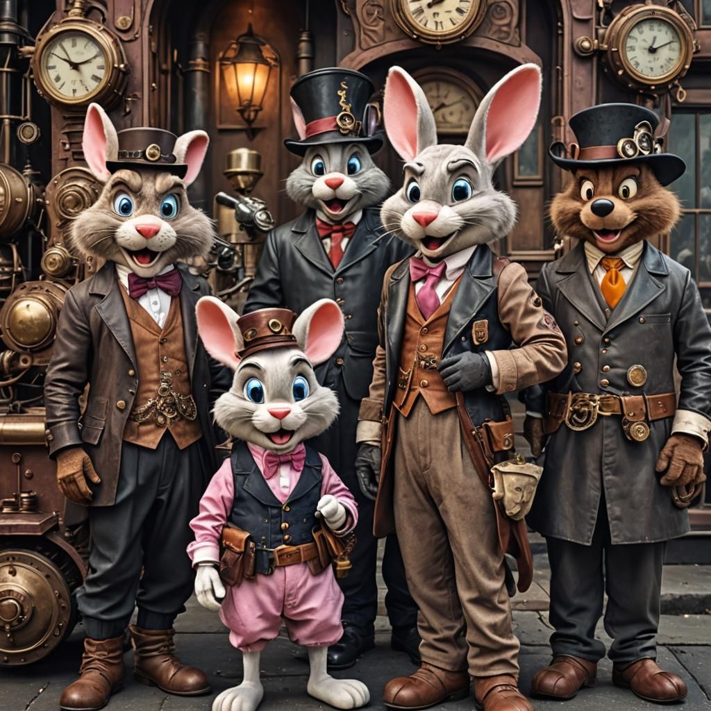 Steampunk Cartoon Characters: Detailed and Hyperrealistic