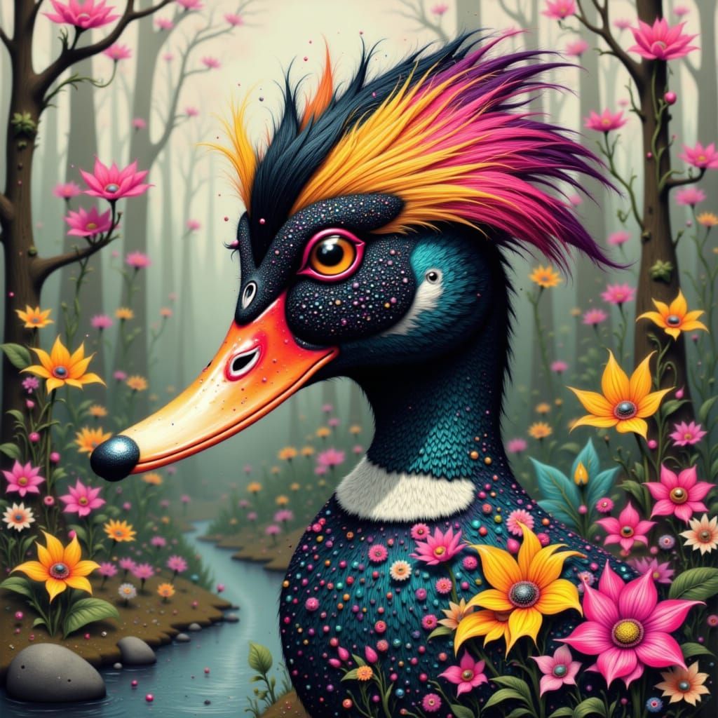 Black-Bottomed Duck in Graffiti Art Style