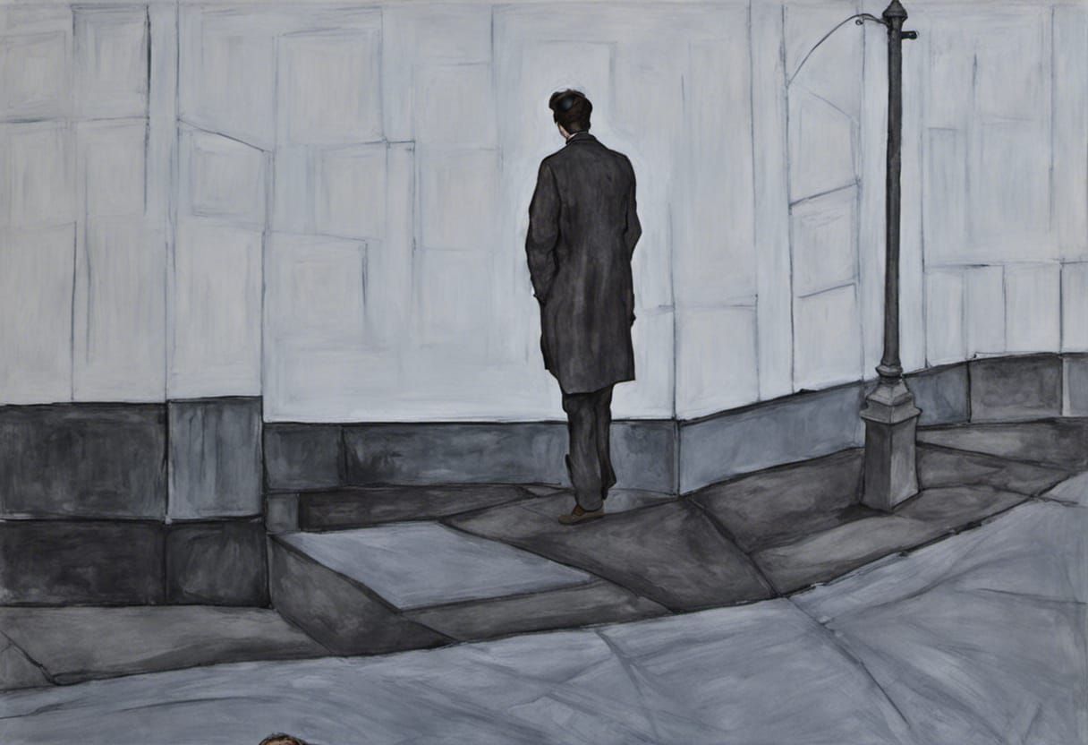 Lonely Man Waiting: An Expressionist Oil Painting