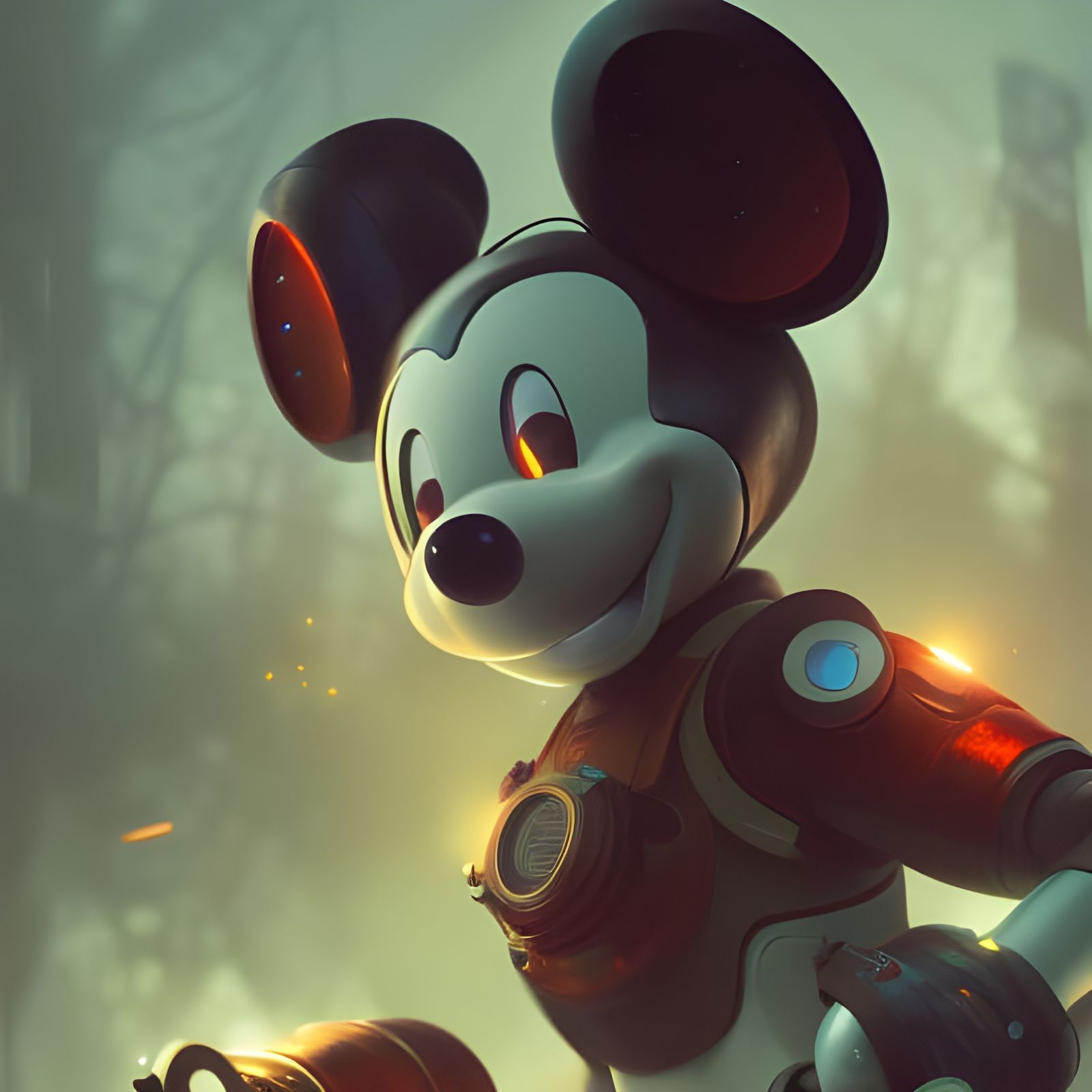 Cyborg Mickey and Minnie in Dark Fantasy Art