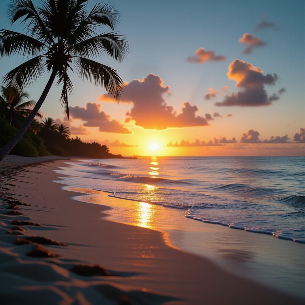 Golden Sunset Beachscape: Cinematic Film Still