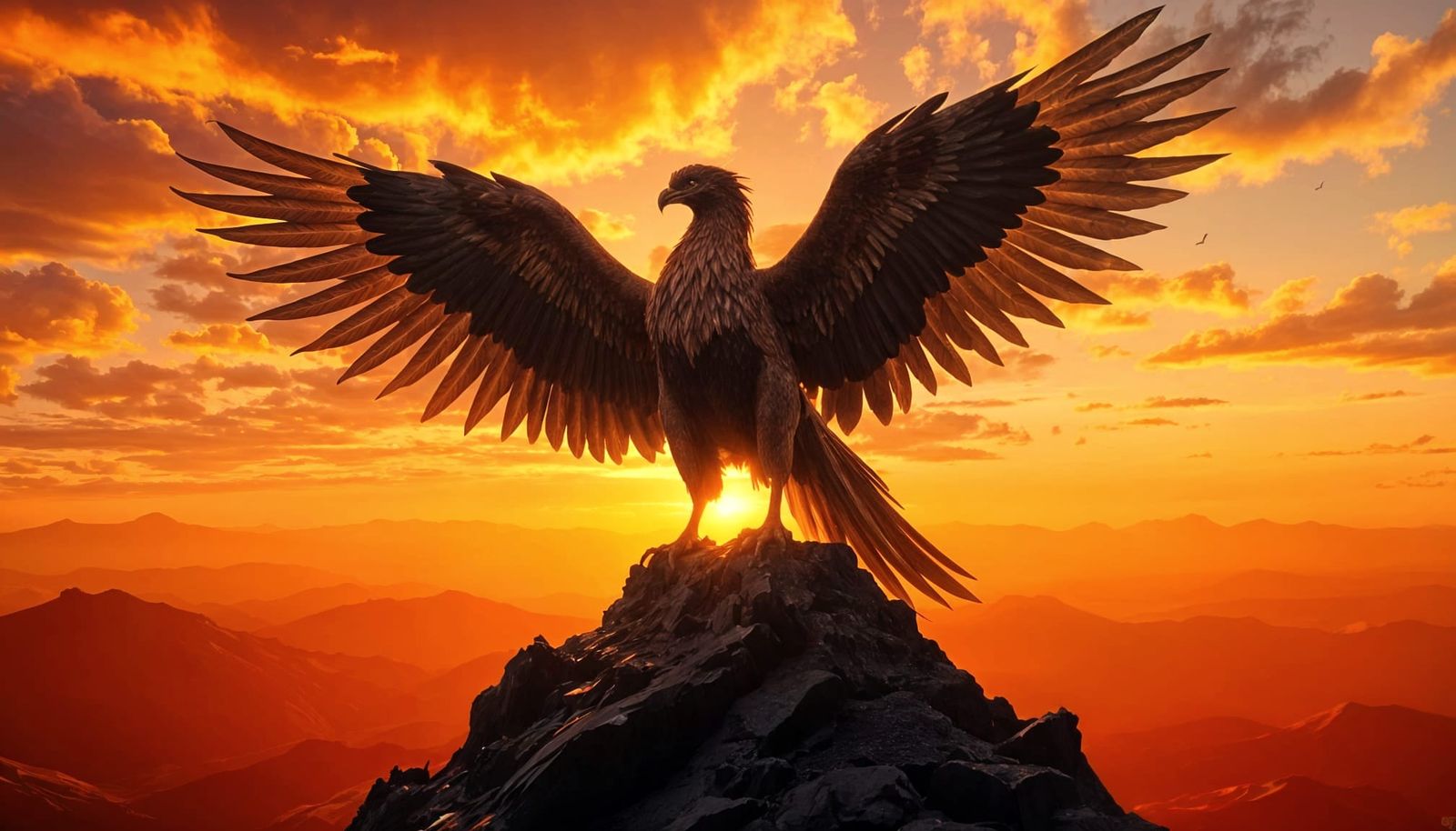 Majestic Phoenix Ascends in Vibrant Sunset Glory
