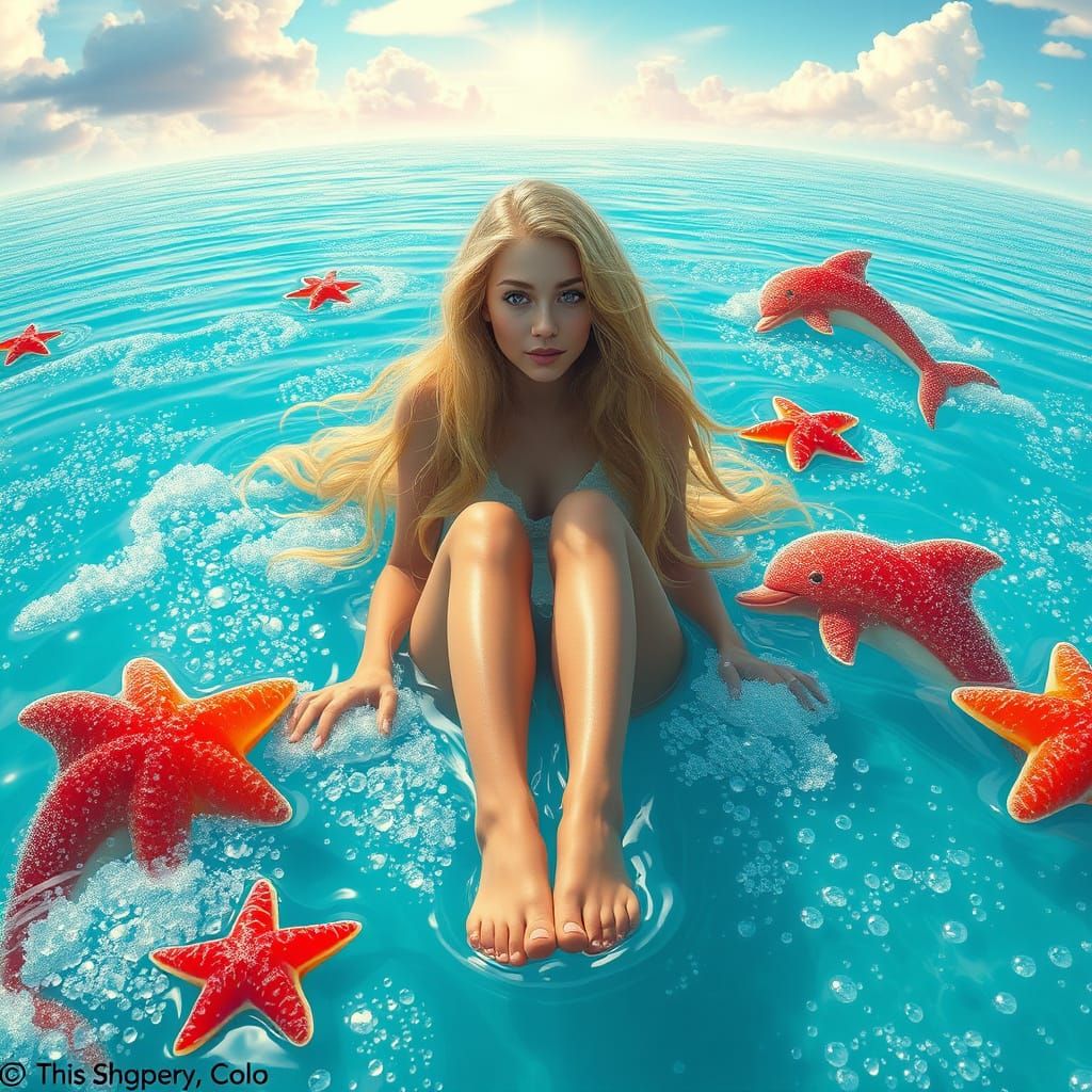 Dreamlike Soda Sea with Gummy Dolphins: Digital Art