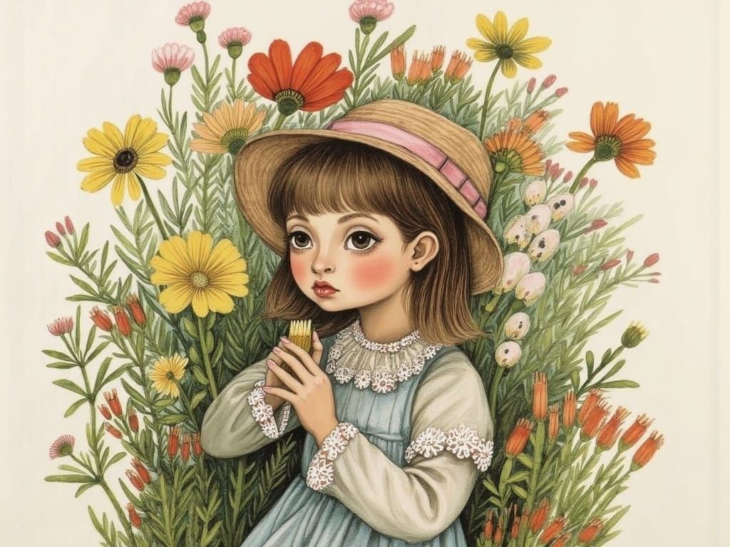 Whimsical Fairy Tale Girl Surrounded by Vibrant Blooms
