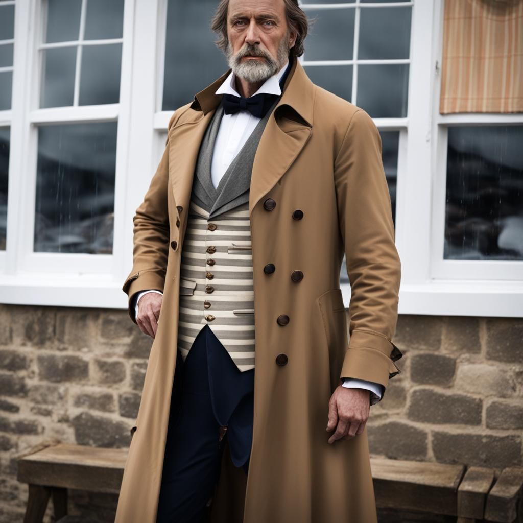 Dandy in Striped Waistcoat Outside French Inn