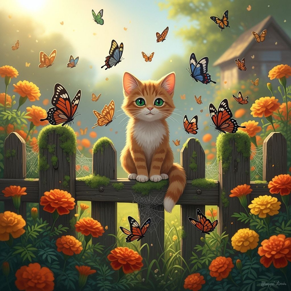 Orange Cat on Fence in 3D Storybook Style