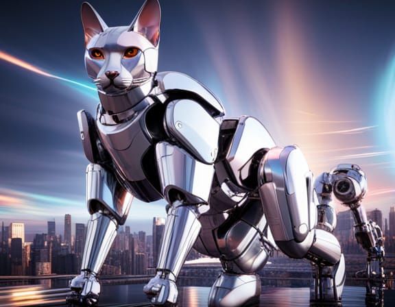 Futuristic Siamese Cat Robot in Sci-Fi Style