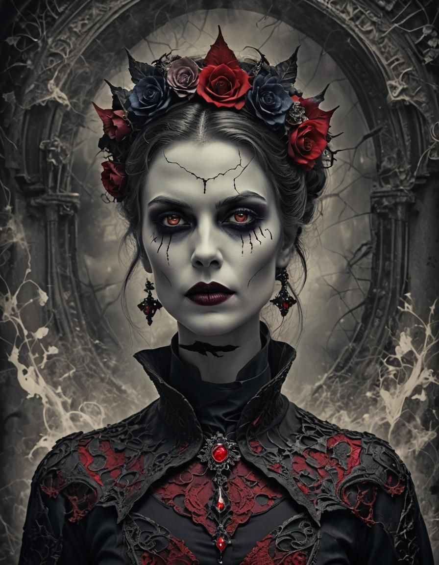 Intricate Portrait of a Mysterious Vampire Woman