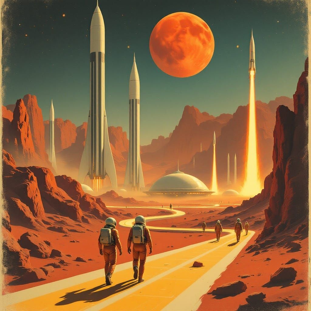 Vintage Space Age Travel Poster: Mars Colony Awaits