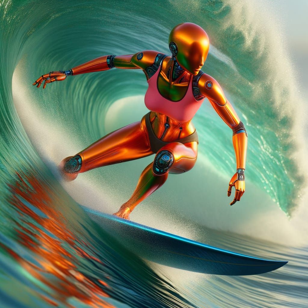 Metallic Goddess Rides the Green Wave