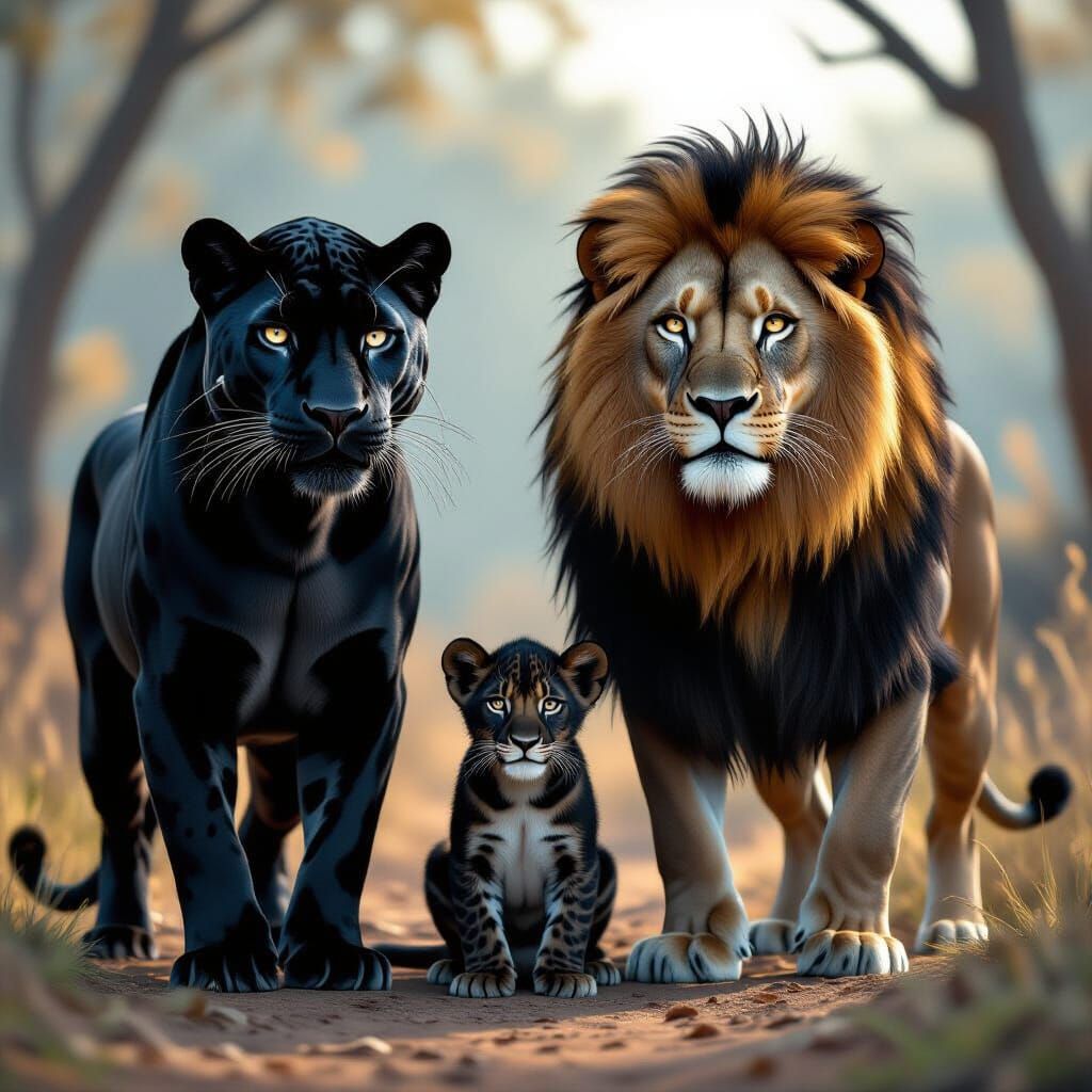 Majestic Lion and Jaguar Hybrid Portrait