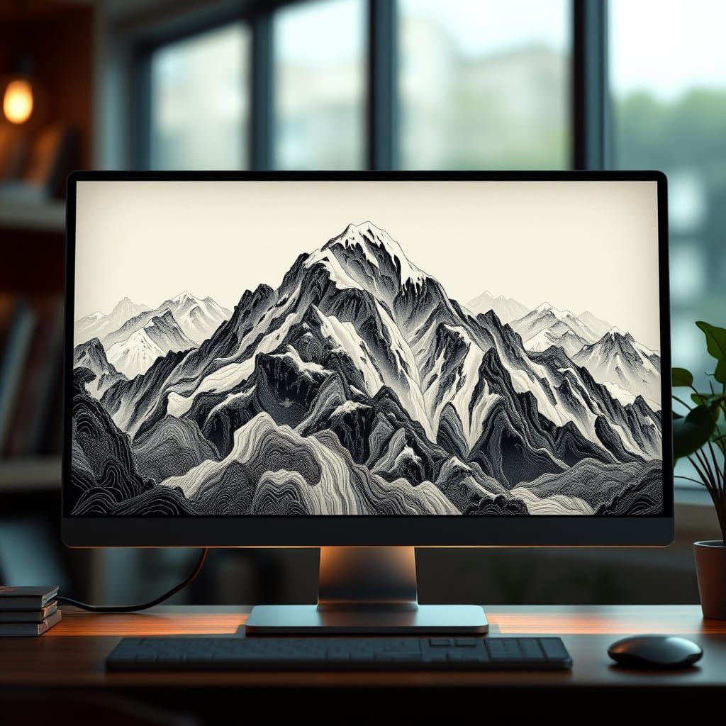 Digital Art Inspired by Traditional Woodcuts in Intricate Ge...