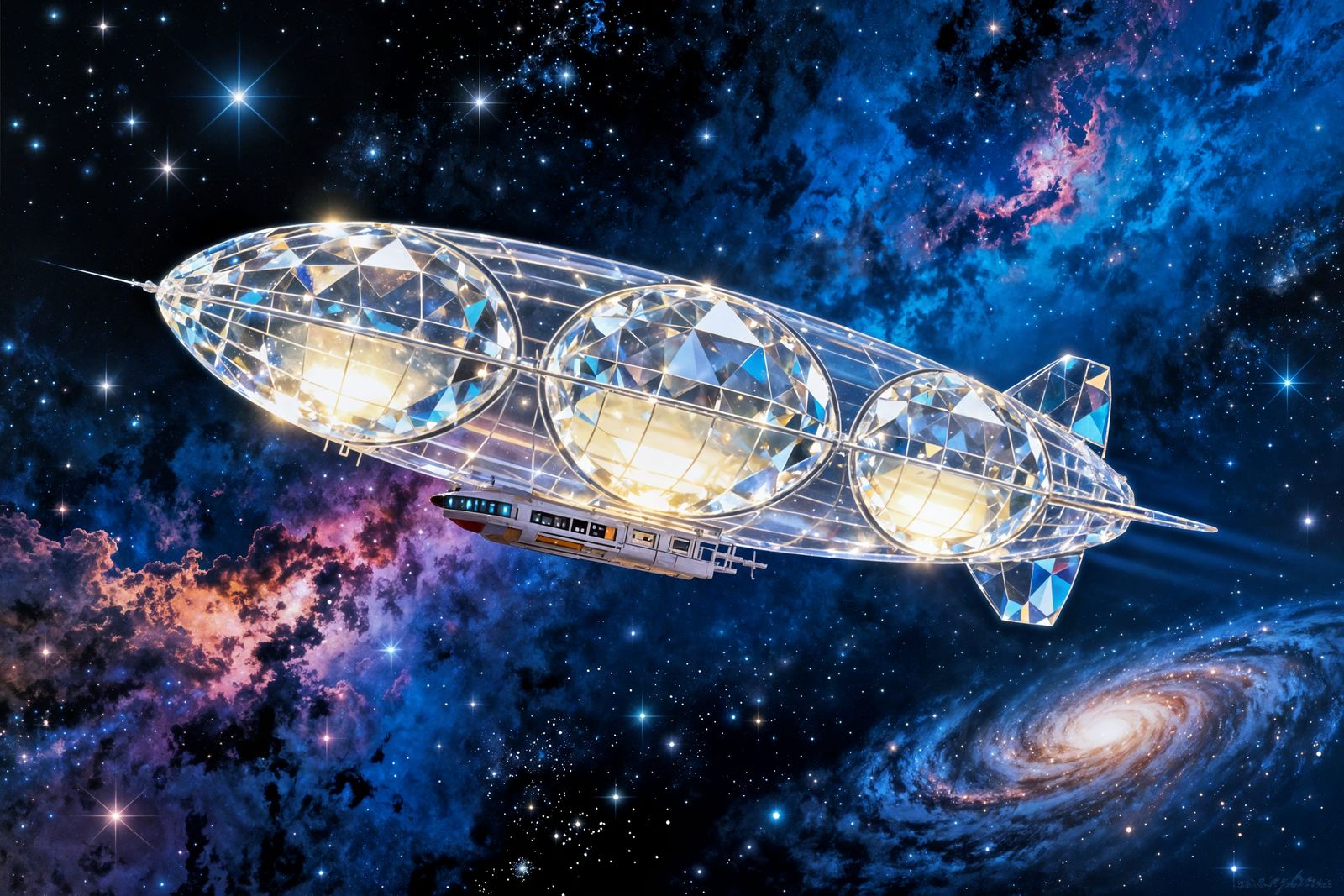 Crystal Airship Among Stars and Nebulas
