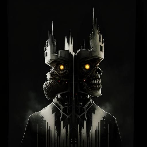 Surreal Monster in Dystopian Cityscape: Double Exposure