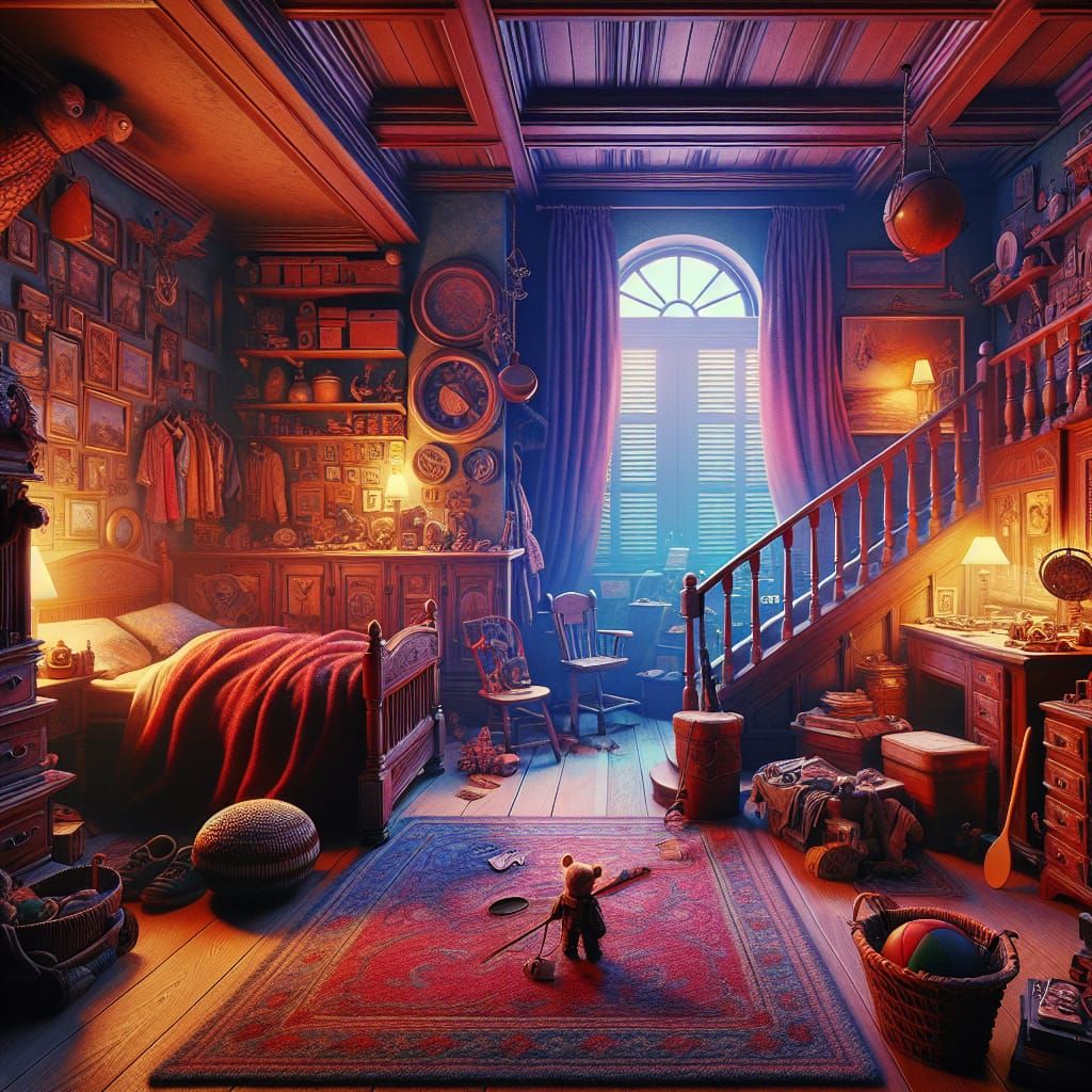 Nostalgic 1983 Child's Bedroom in Fantasy Concept Art Style