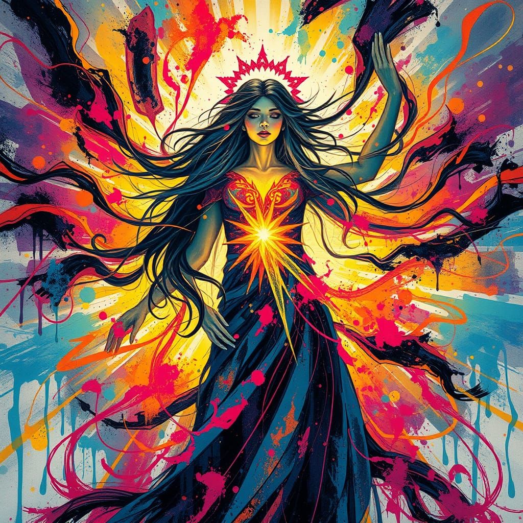 Divine Goddess Radiates Light in Street Art Masterpiece