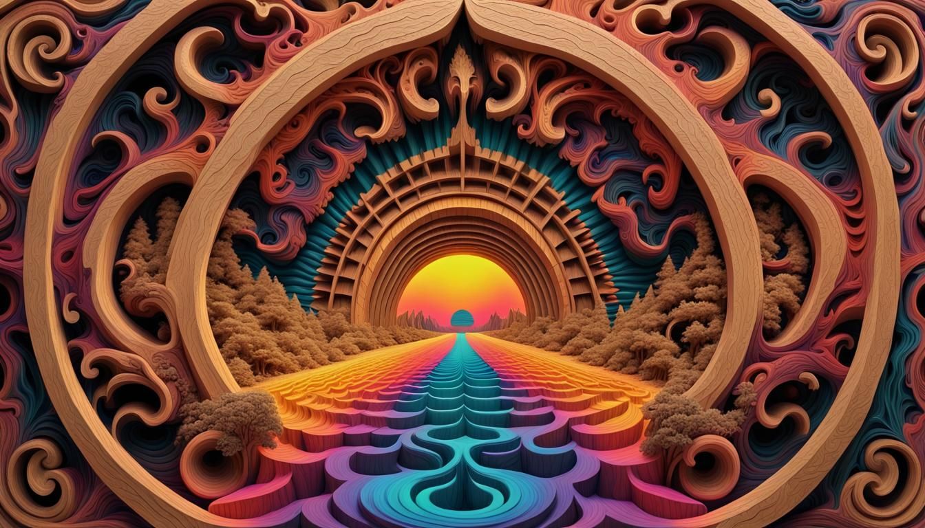 Psychedelic Wood Carving of Dante's Inferno