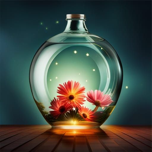 Glowing Flowers in Bottle Under Starry Night