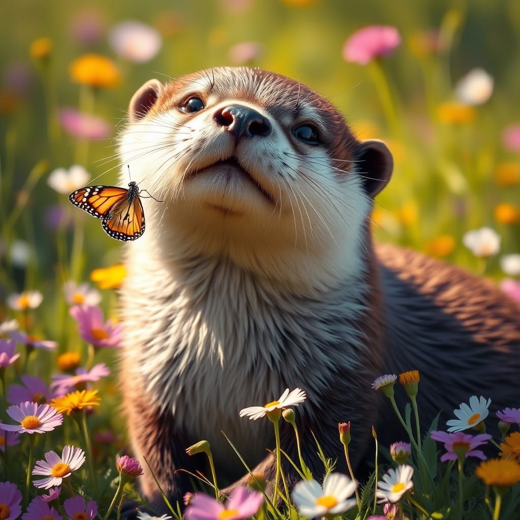 Gentle Otter Surrounded by Vibrant Meadow