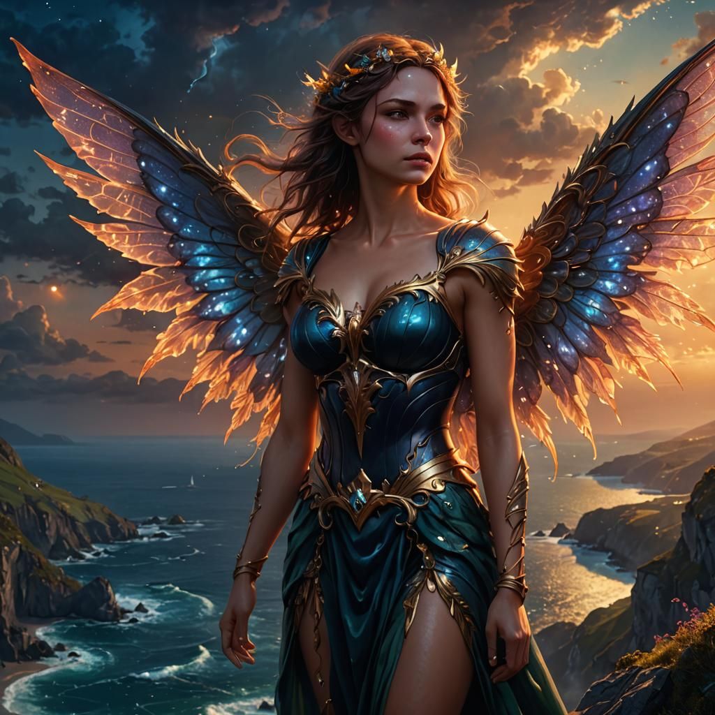 Sad Winged Fairy Portrait in Detailed Fantasy Art