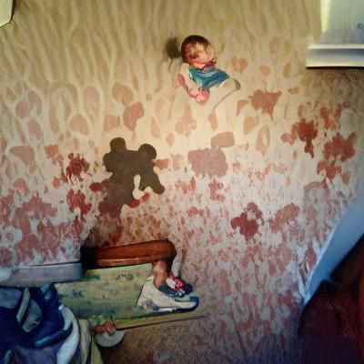 Decapitated Child's Body Below Hideous Wallpaper