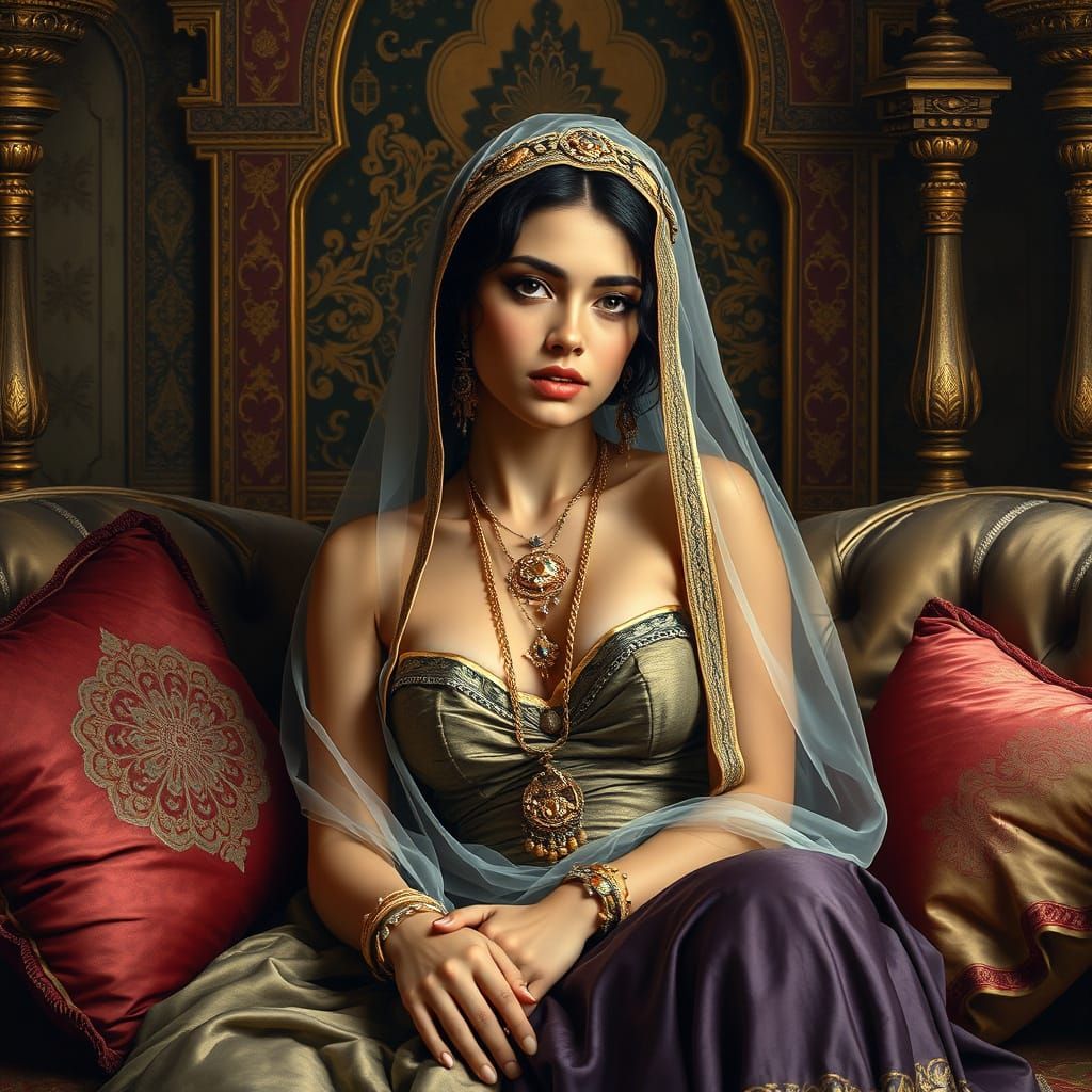Arabian Princess in Harem, Renaissance Oil Painting