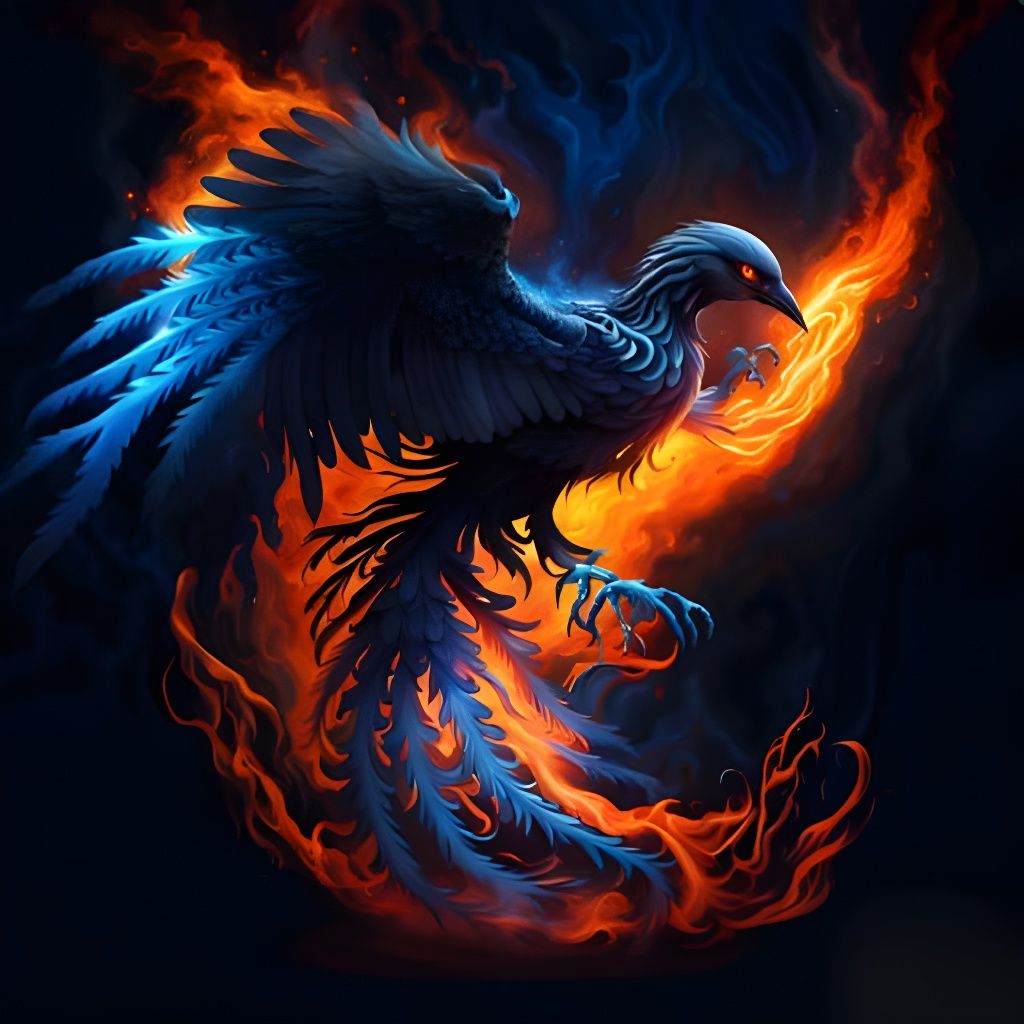 Striking Blue Phoenix in Flight