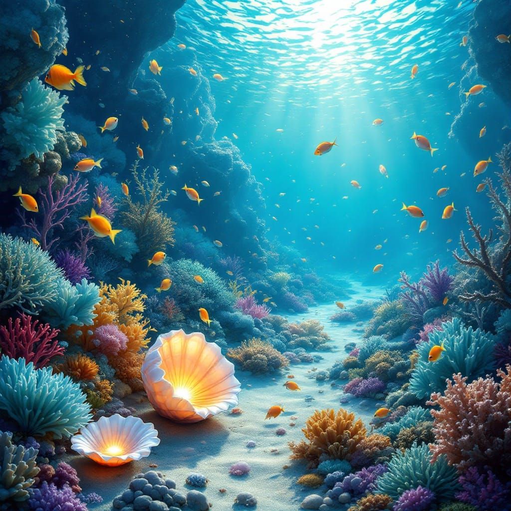 Vibrant Underwater Scene with Coral and Iridescent Fish