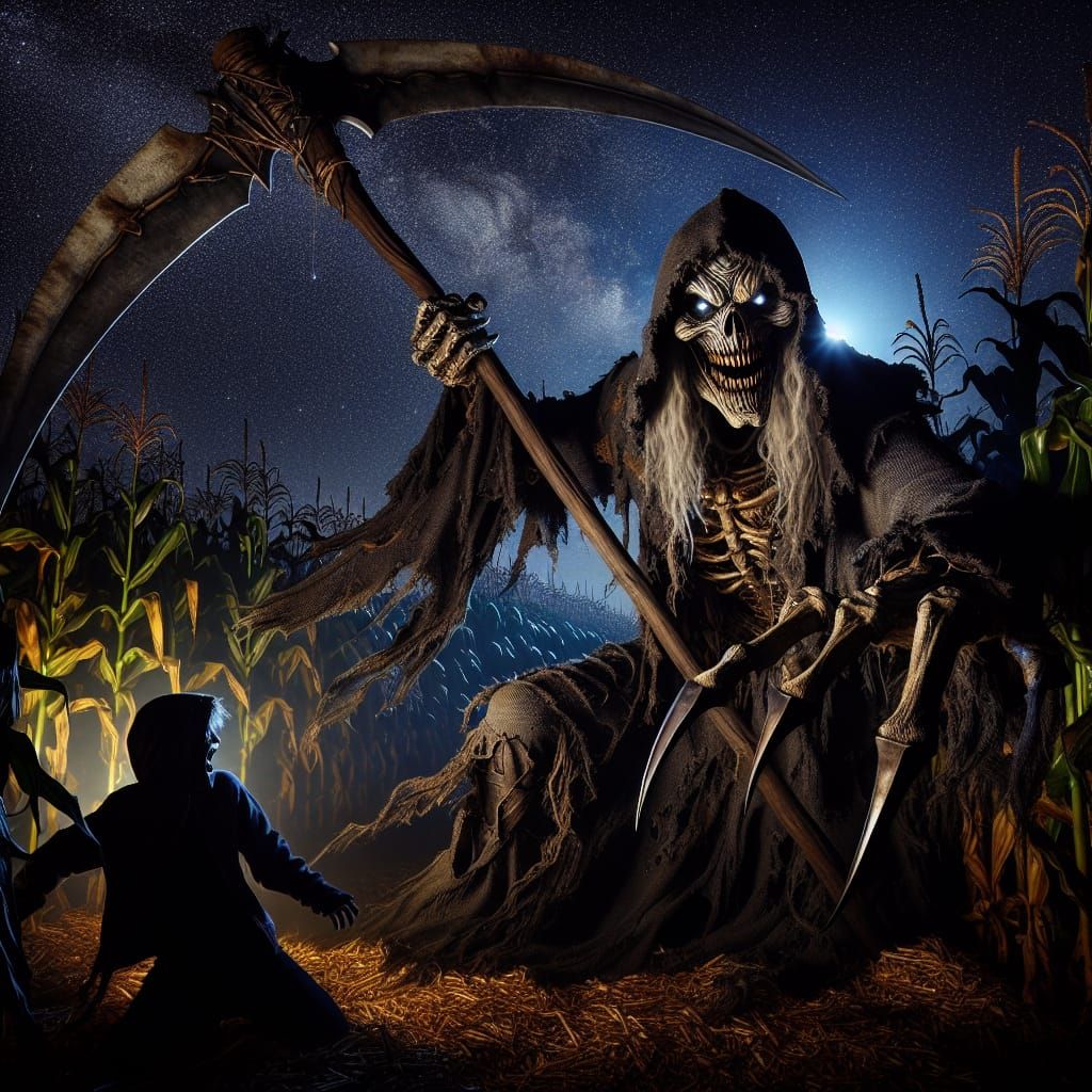 Terrifying Scarecrow Leers at Child in Cornfield