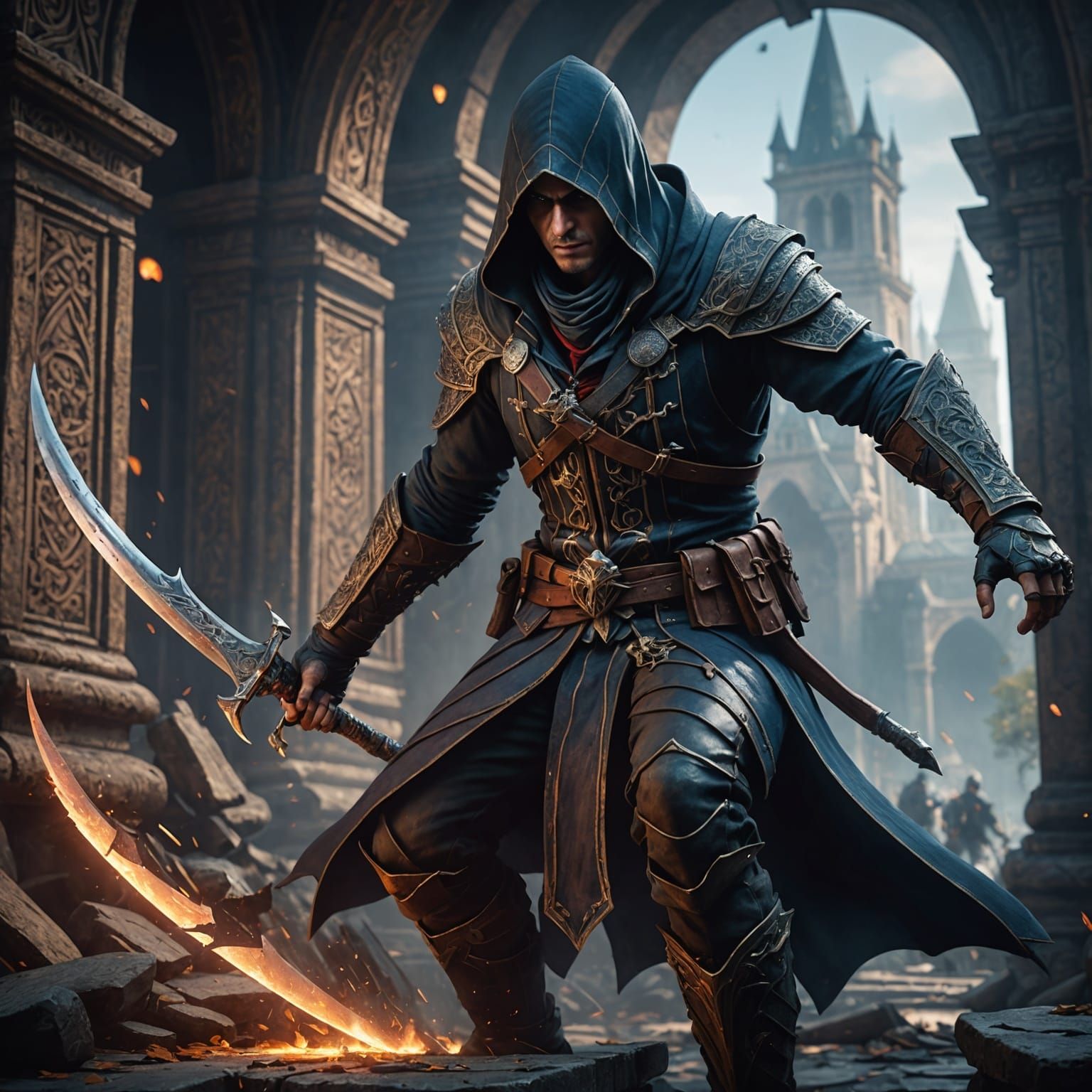 Assassin Slices Screen: Detailed Fantasy Concept Art