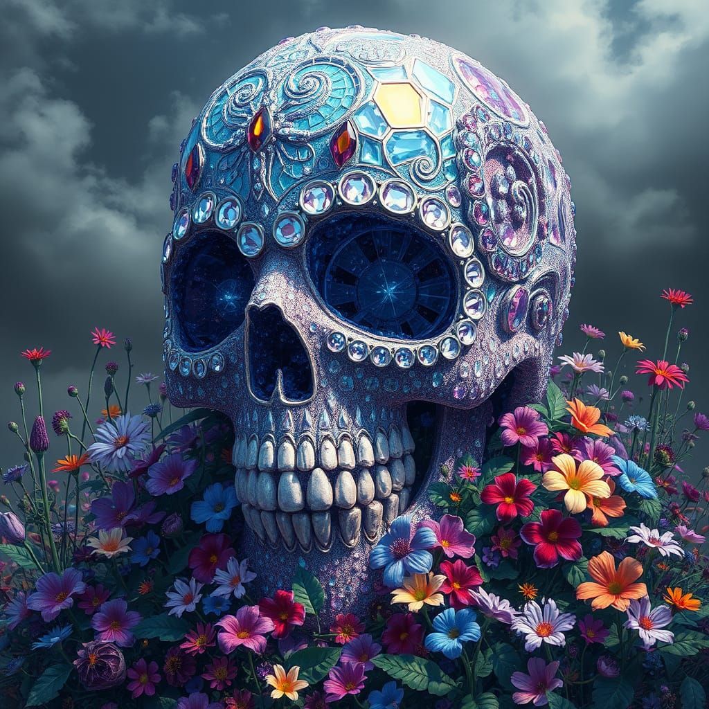 Ancient Skull Unfurls from the Earth, Adorned with Crystal J...