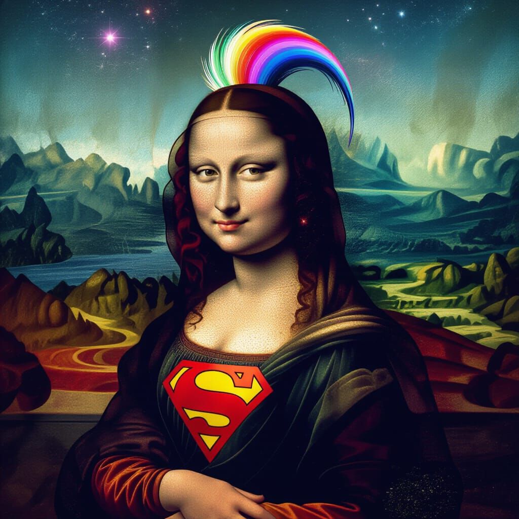 Mona Lisa as Wonder Woman with Faux Hawk