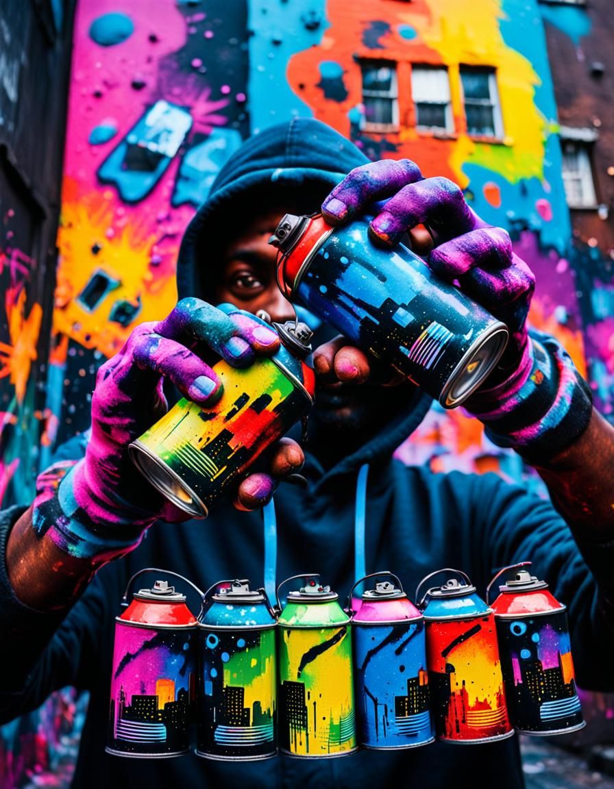 Vibrant Street Art with Neon Colors and Textures