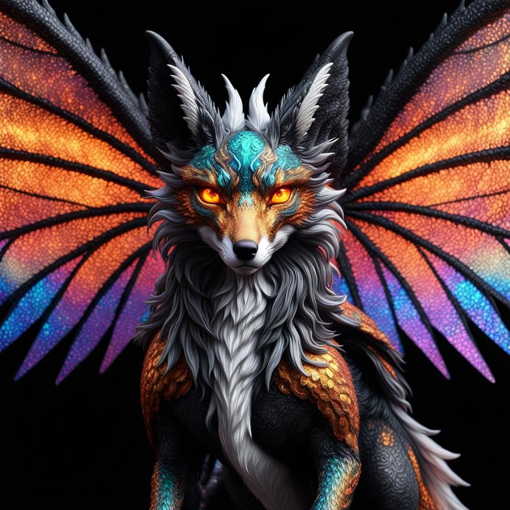 Winged Fox Dragon Hybrid with Ethereal Fire