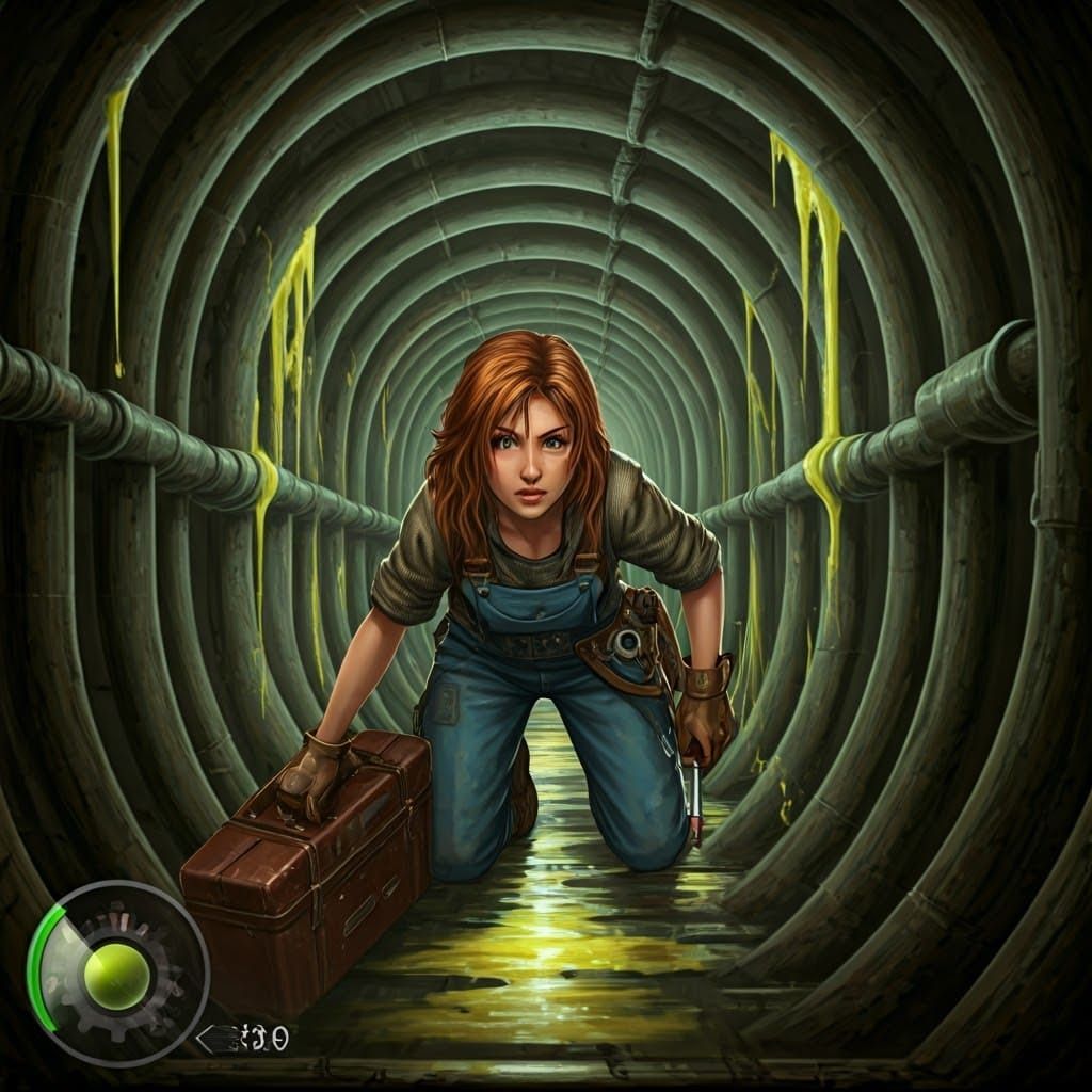 Female Mechanic Hero in RPG Scene