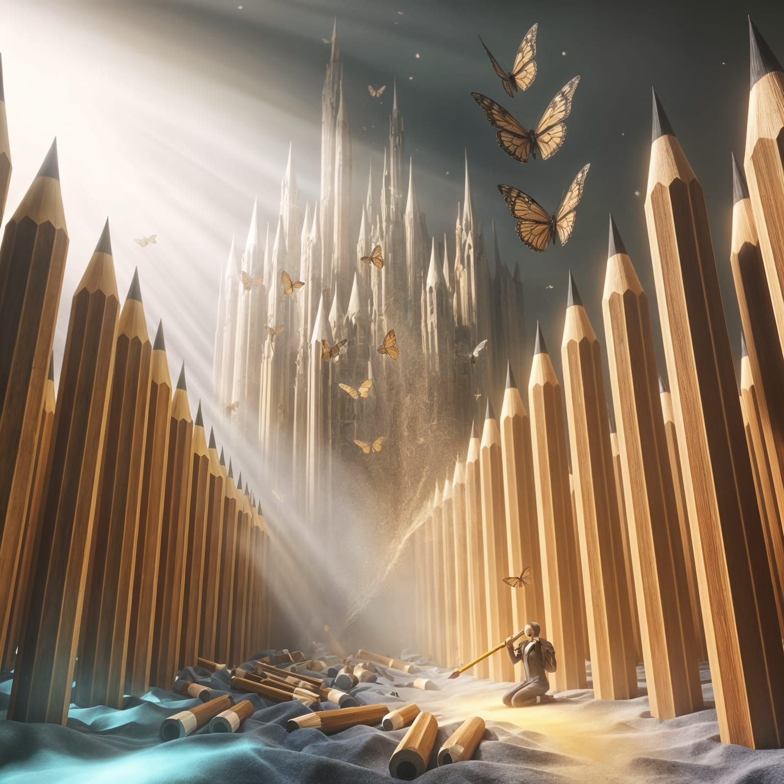 Ethereal Forest of Pencils with Pencil Cathedral