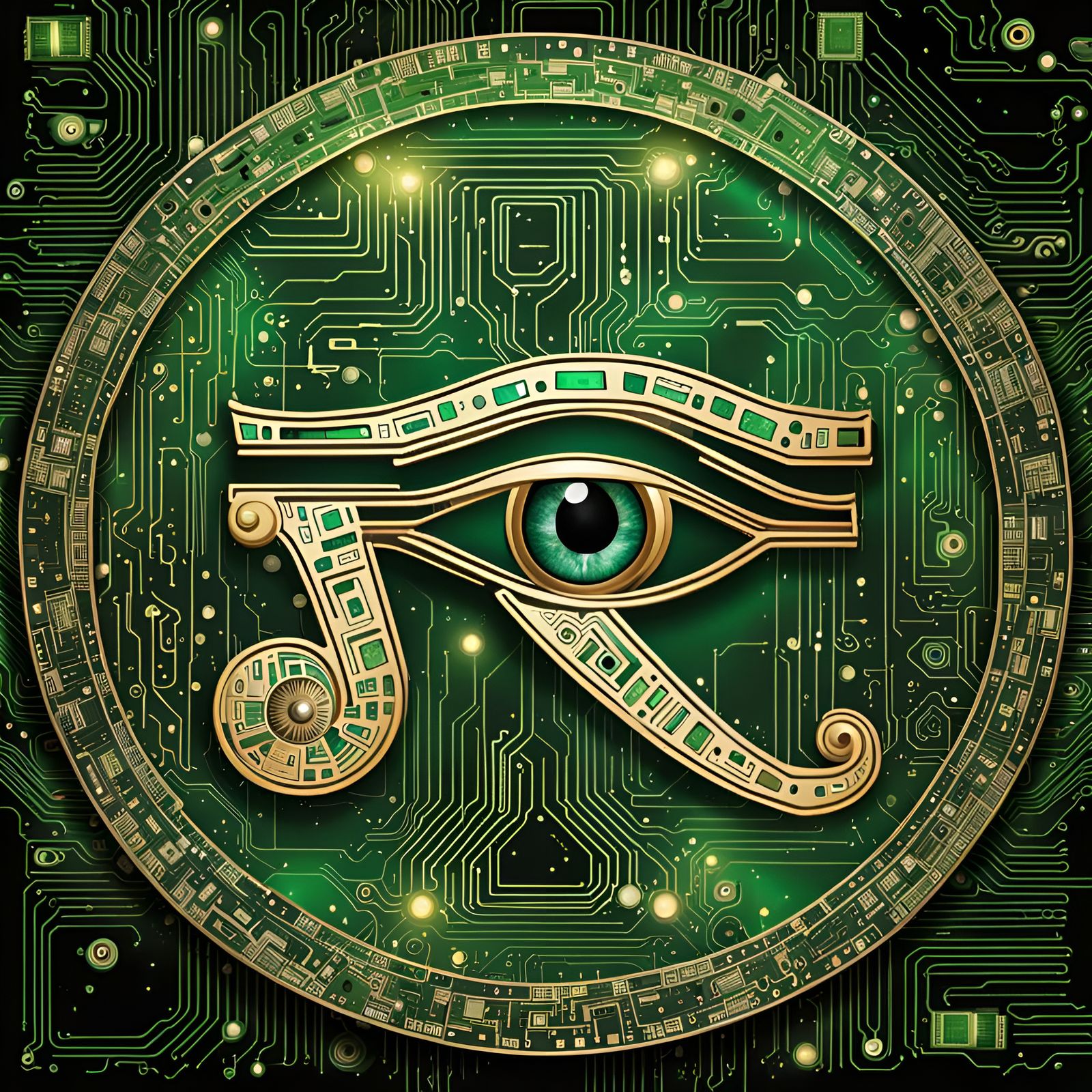 Cosmic Eye of Horus with Circuit Board Theme
