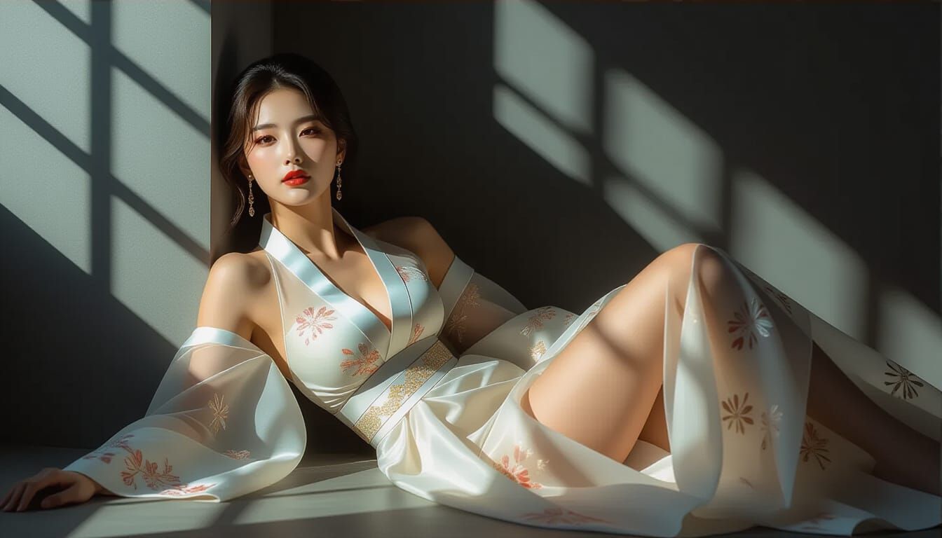 Korean Supermodel Poses in Delicate See-Through Hanbok