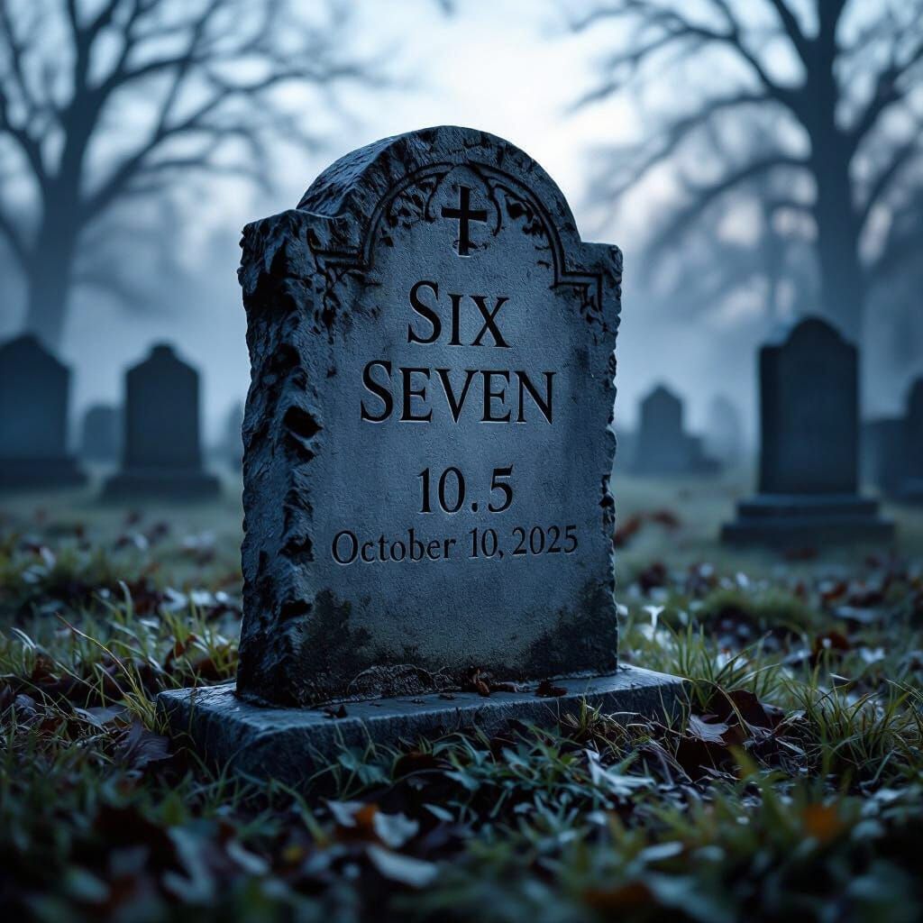 Photorealistic Tombstone in Misty Cemetery at Dusk