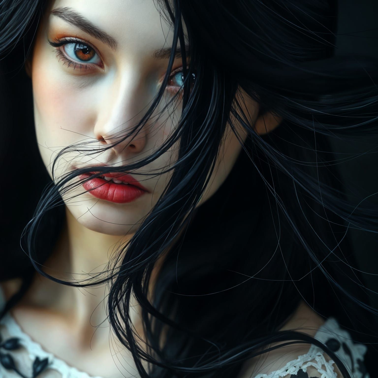 Gothic Victorian Girl with Flowing Hair Portrait