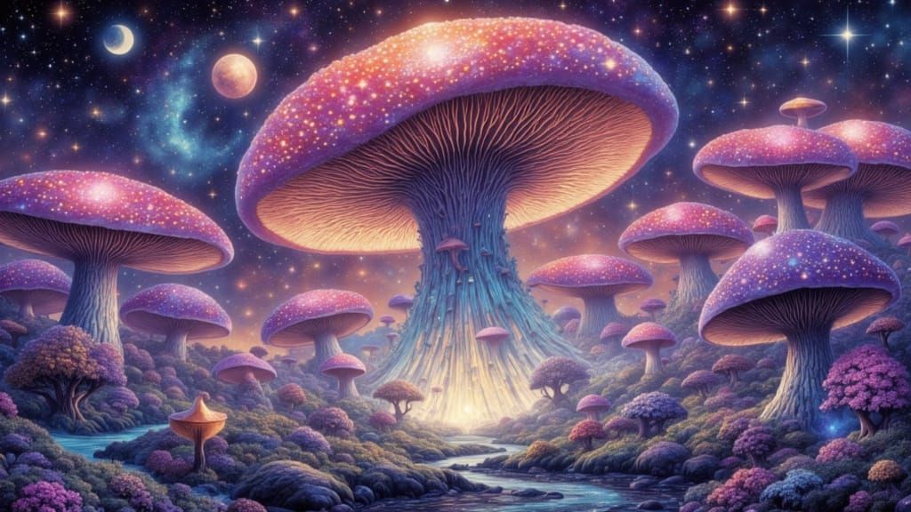 Crystal Mushroom Metropolis in Art Nouveau Style