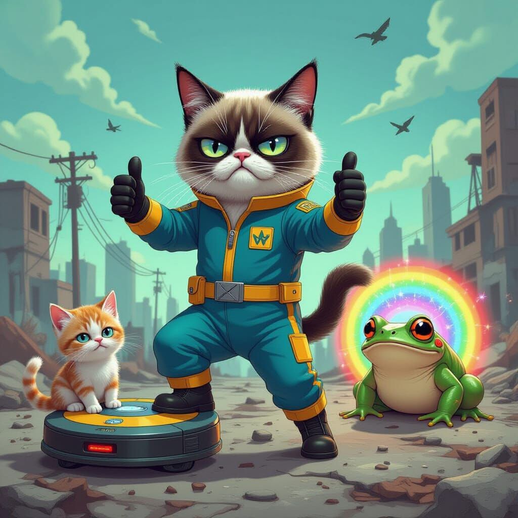 Grumpy Cat's Post-Apocalyptic Adventure: Retro-Futuristic Il...