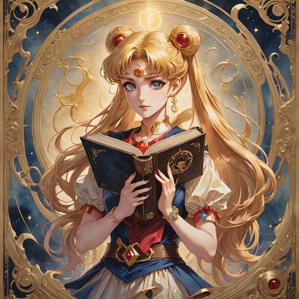 Sailor Moon and Enchiridion of Alchemy in Watercolor