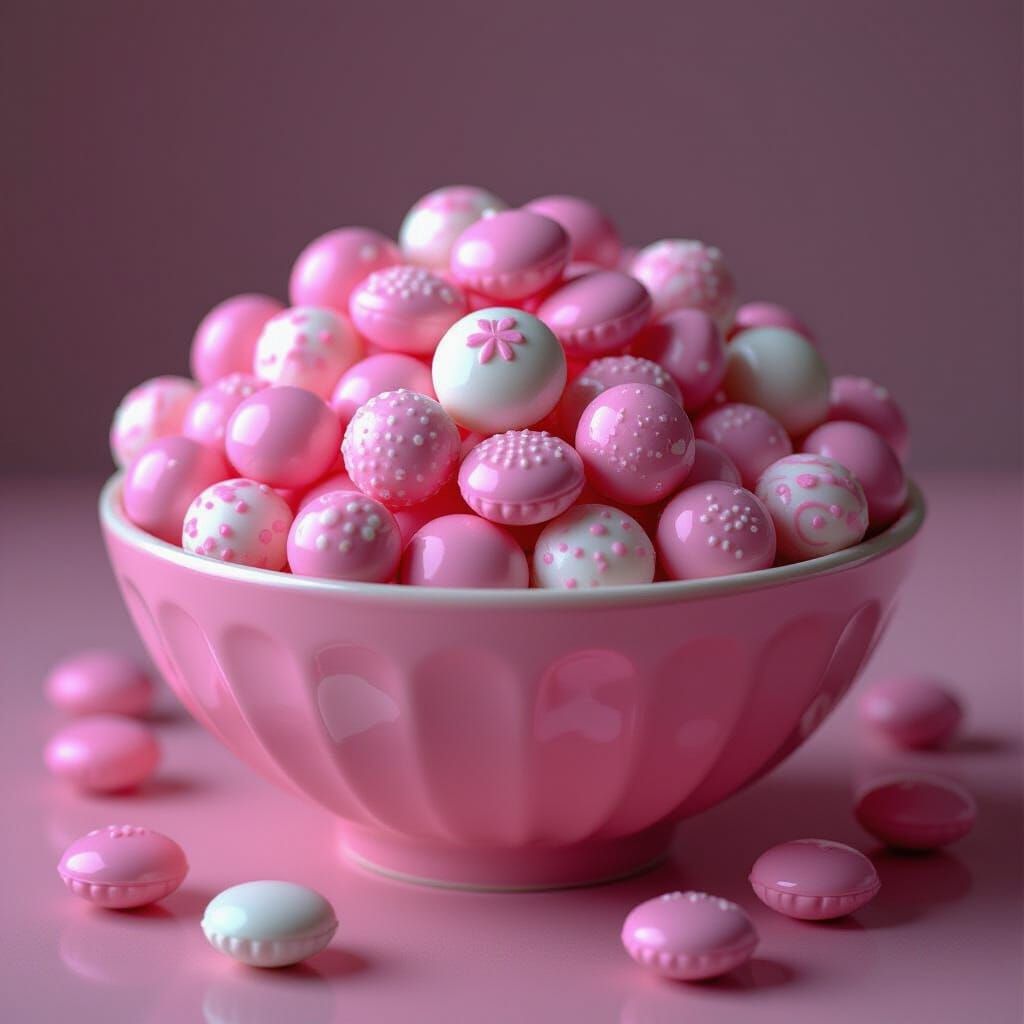 Pink Candy Bowl Still Life in 8K