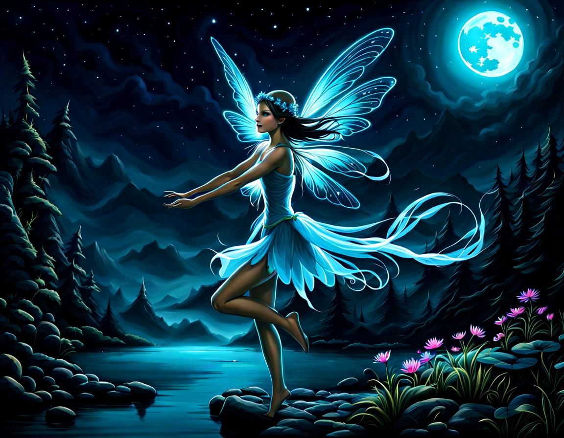 Bioluminescent Fairy in Moonlight