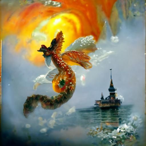 Orange Seahorse Soaring Over Black Sea