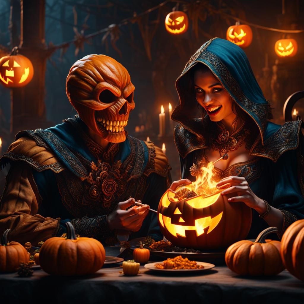 Jack O'Lantern Eats Human: Detailed Matte Painting