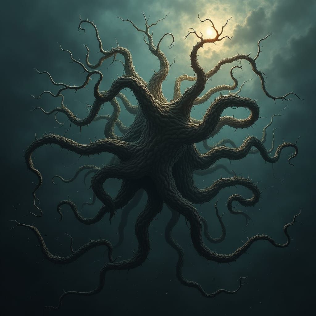 Biomechanical Neurons Resembling Tentacles in Dark Art Style