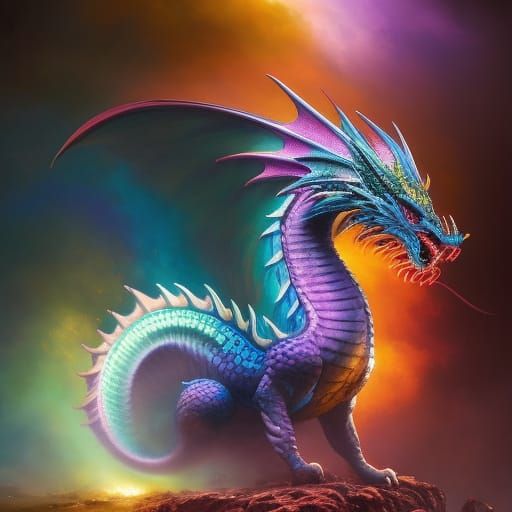 Iridescent Rainbow Dragon Fantasy Art